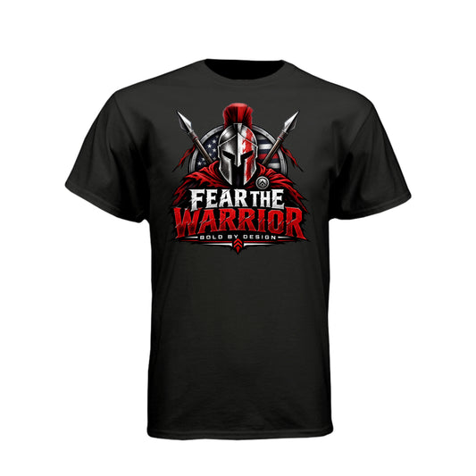 Fear The Warrior Spartan T-Shirt front graphic on black tri-blend tee