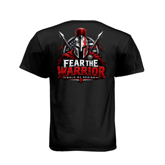Fear The Warrior Spartan T-Shirt back view on black tri-blend tee